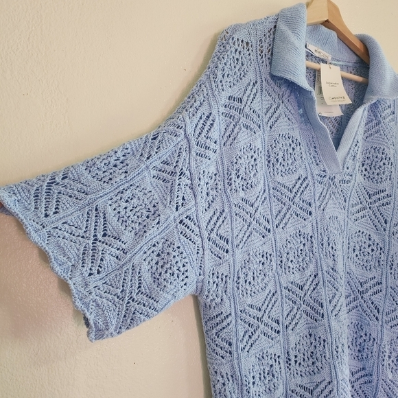 NWT Mango Blue Bohemian Crochet Cova Co Ord Set Sweater Shorts XL - Picture 6 of 13